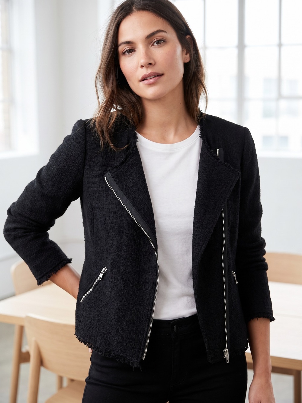 GAP Black Tweed Blazer with Zipper Accents 12